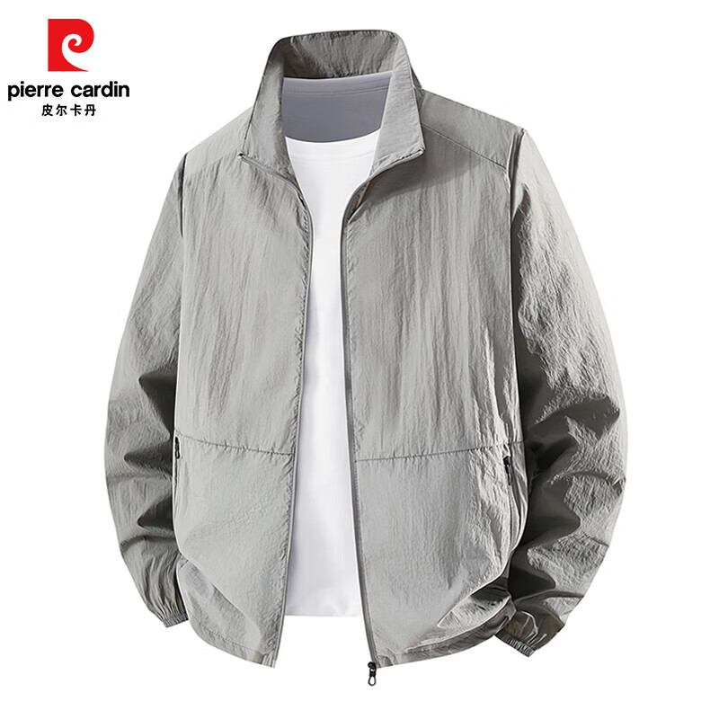 皮尔卡丹（pierre cardin）2026夏季防晒衣男立领速干外套男士休闲透气皮肤衣户外钓鱼服款 浅灰色 XL