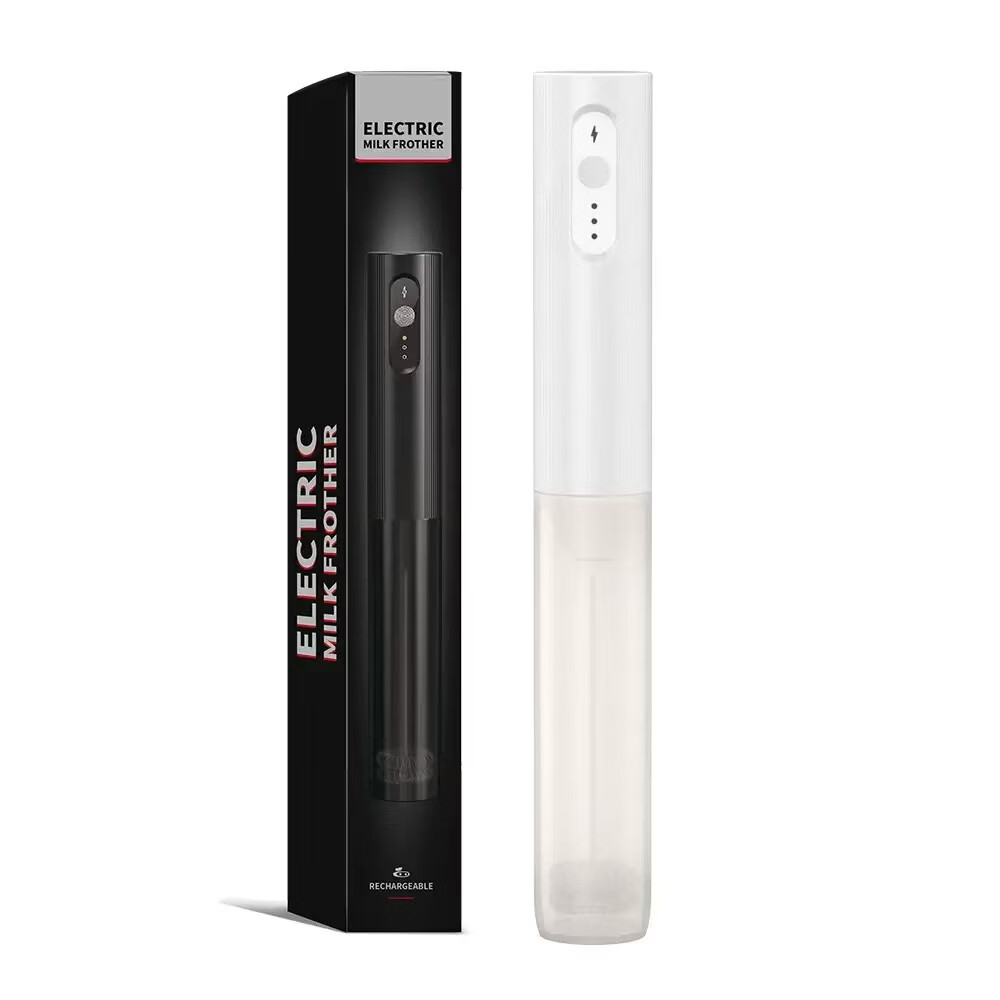 电动奶泡器带收纳盖子充电咖啡打泡器家用手持无线牛奶搅拌打发器 纯白 1个 充电款【圆键白三挡变速】奶泡器
