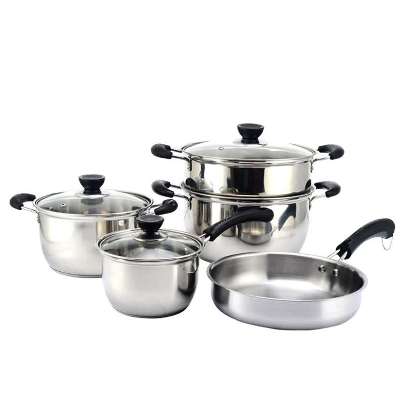 【严选】姜武辅食锅汤锅煮粥锅蒸锅家用不锈钢燃气电磁煲汤锅加厚 双耳黑色提手汤锅 18cm