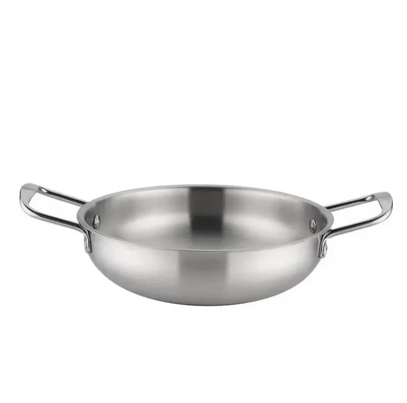 【甄选厂家】泡面锅小煮锅家用不锈钢双耳火锅螺蛳粉汤锅韩式拉面 质感银 20cm