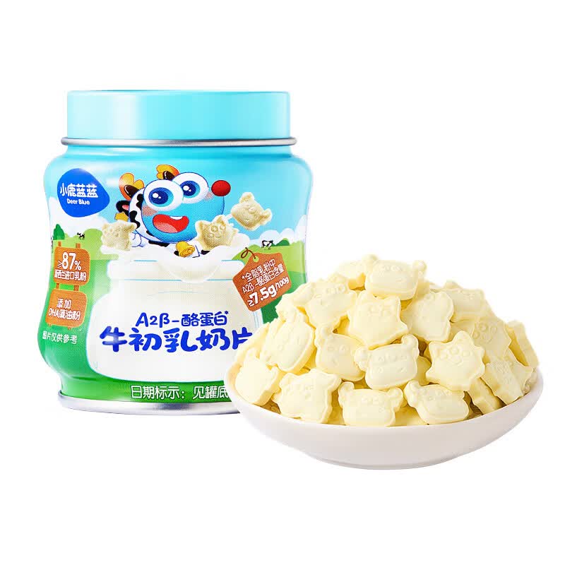 小鹿蓝蓝罐装高钙奶贝 酪蛋白牛初乳奶片 儿童营养零食 无添加白砂糖 【1罐超值装】高钙A2β-酪蛋白牛初乳奶片/80g