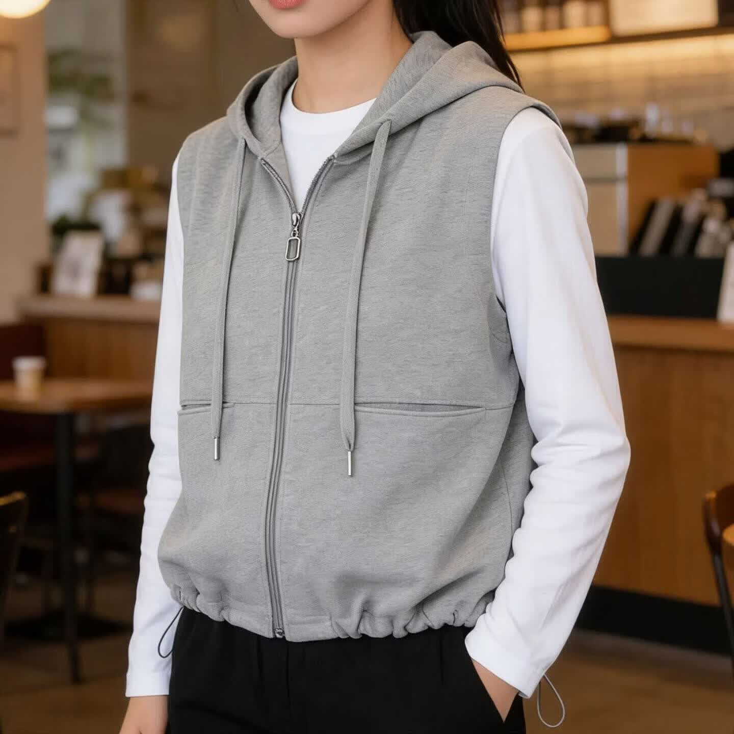 【爆款推荐】2026夏季新款无袖马甲女宽松休闲百搭连帽卫衣开衫 灰色 M 【建议90-120斤】