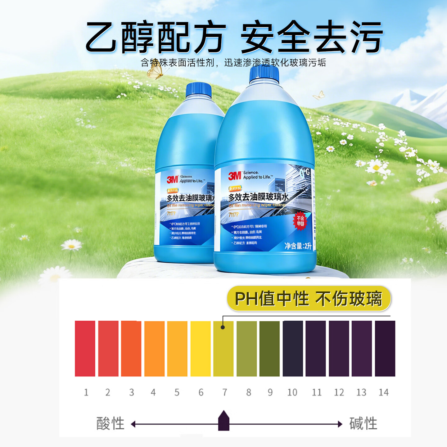 3M玻璃水汽车用强力去污去油膜除虫胶鸟粪乙醇0度雨刮水通用2L*2瓶 【0度】2L*2瓶 强力去油膜