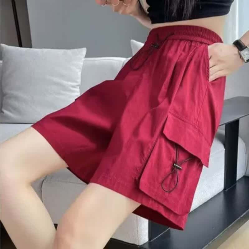 YOUNVFR夏季高腰五分阔腿裤设计感小众慵懒宽松短裤梨型显瘦直筒女版中裤 203#黑色 M 【建议85-100斤】