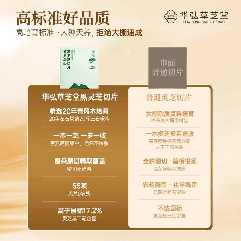 华弘草芝堂仿野生有机黑灵芝片失眠安神 增强免疫力 补品送长辈营养品礼盒 【提前加购 入会下单有礼】2g*5袋/盒