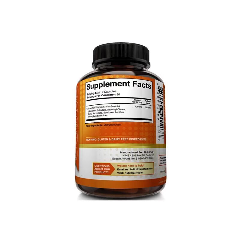 Naturals保税发货 NutriFlair Vitamin C 脂质维生素C脂溶性VC 180粒
