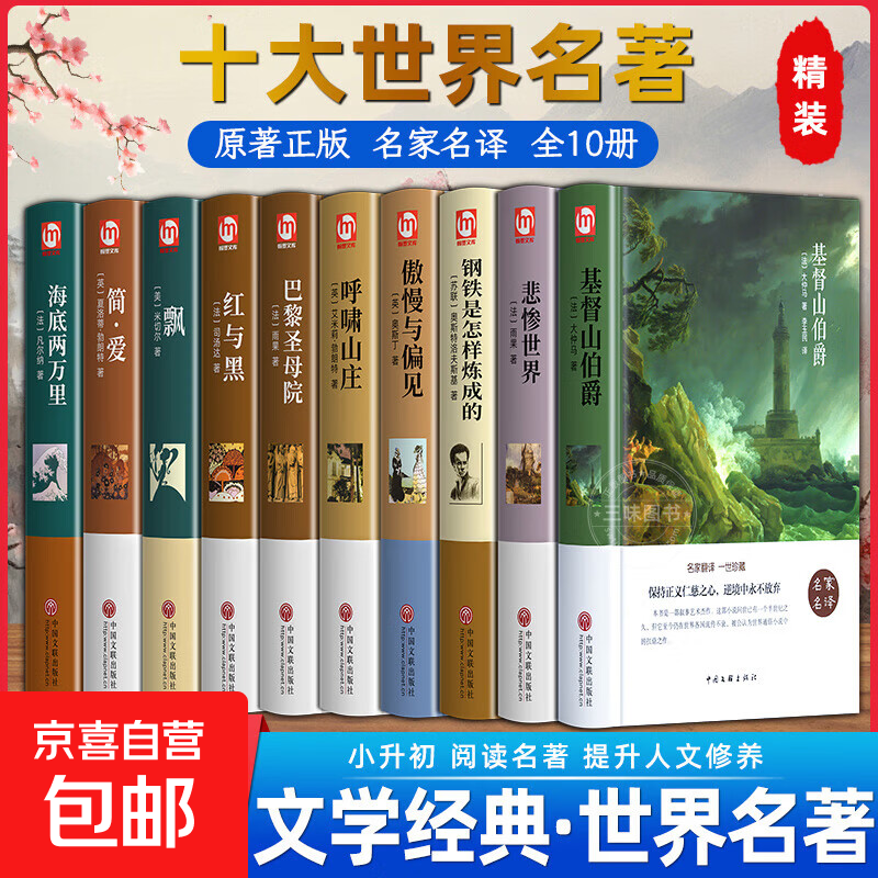 全套10册世界十大名著正版全套原著 简爱书籍 海底两万里 老人与海 复活 童年 月亮与六便士文学经典小说必读中学生初中生课外阅读 【全10册精装硬壳】世界十大名著