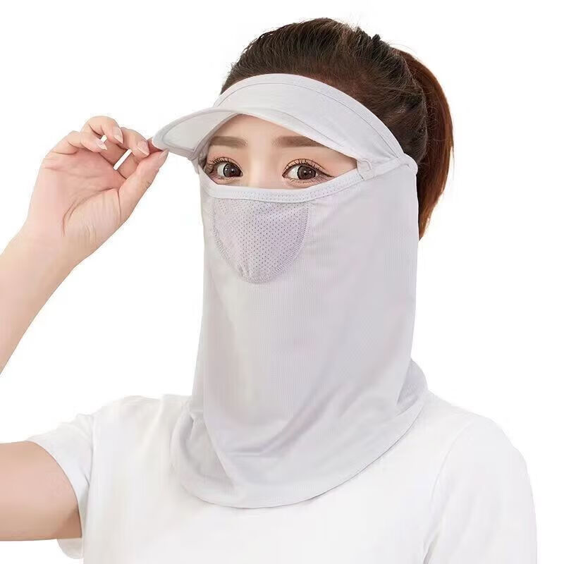 |夏季脸部防晒面罩呼吸面膜带帽檐口罩呼吸款冰丝透气遮脸 黑色2个装 防晒面罩