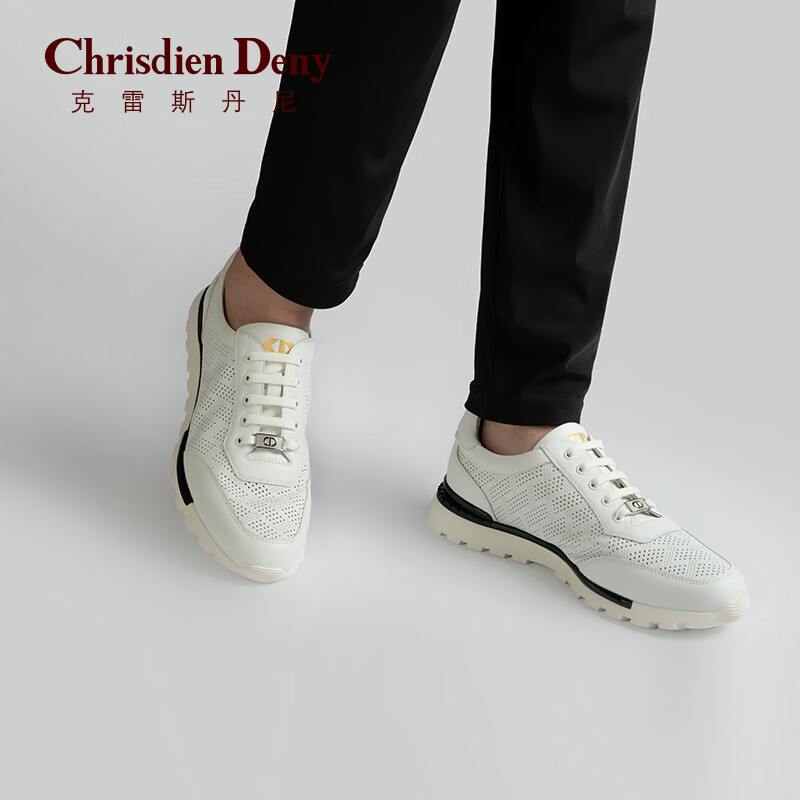 chrisdien deny/克雷斯丹尼小牛皮时尚商务皮鞋运动休闲皮鞋男士 白色