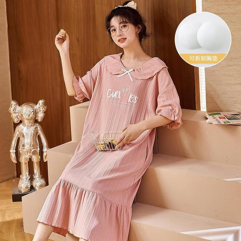 芬腾可安（FENTENGCARE）【DK】夏季女睡裙带胸垫棉质短袖无钢圈内衣罩杯孕妇 2907【含量30棉】夏季款 4XL【含量30棉】