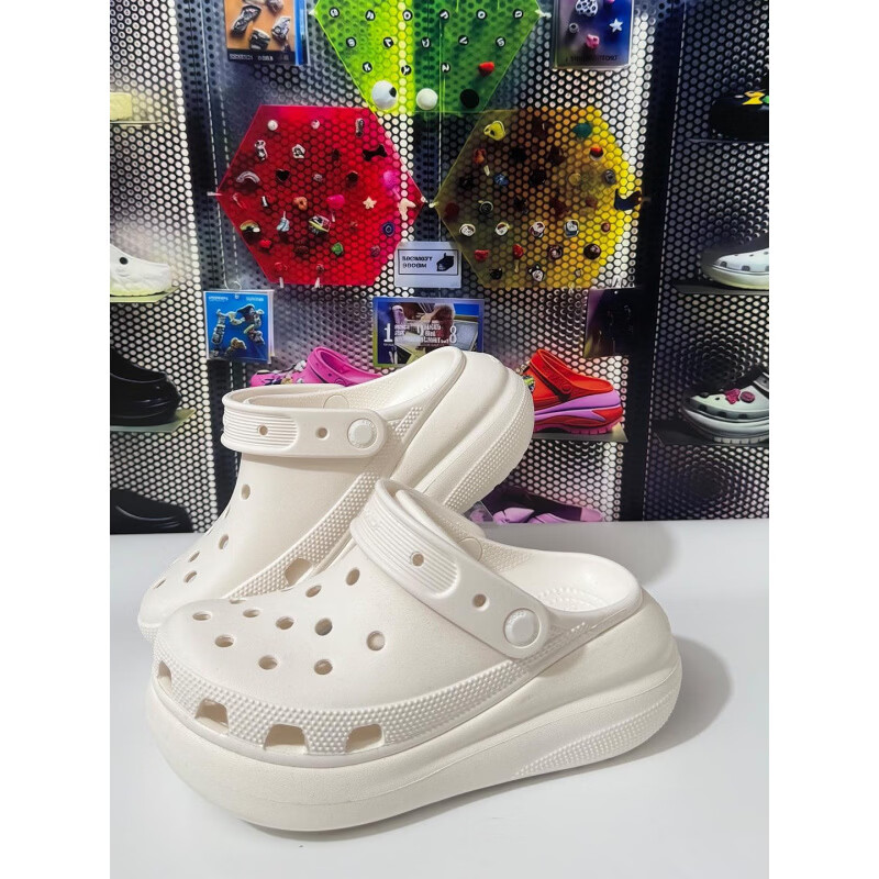 CORCS CROCS泡芙洞洞鞋女鞋女士户外休闲增高凉拖鞋沙滩鞋 黑色 39-40