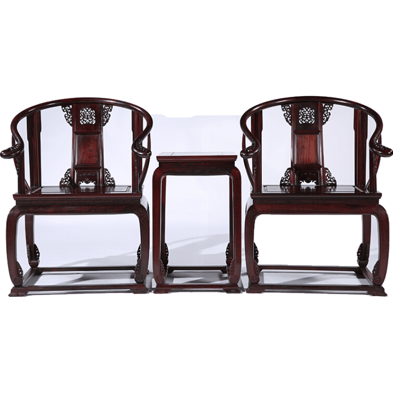 贡艺名居 血檀(学名:染料紫檀)皇宫椅三件套 皇冠椅 实木中式圈椅原木太师椅 单张椅子(64*52*100)