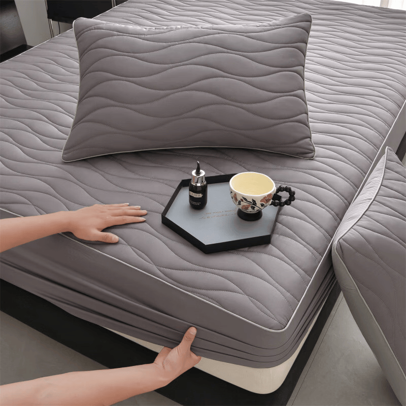 索菲亚夹棉床笠100%纯棉面料A类床垫保护套隔脏防水加厚床套罩 深灰 50支 单床笠180cm*200cm