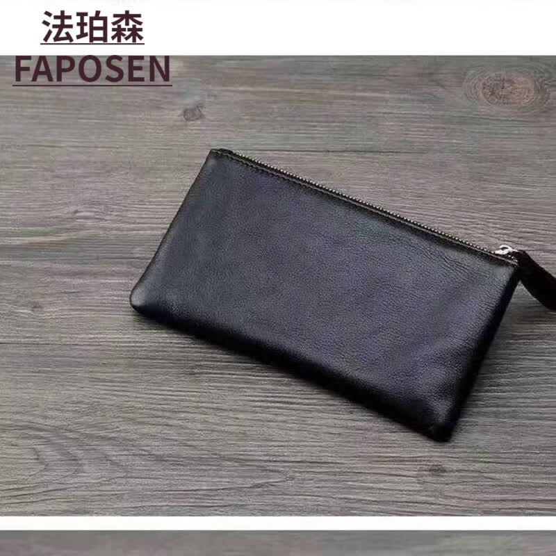 法珀森（FAPOSEN）疯女马层简皮手工男约士古长款手包钱包头皮牛超皮夹抓薄复Z皮包 黑色软皮手包