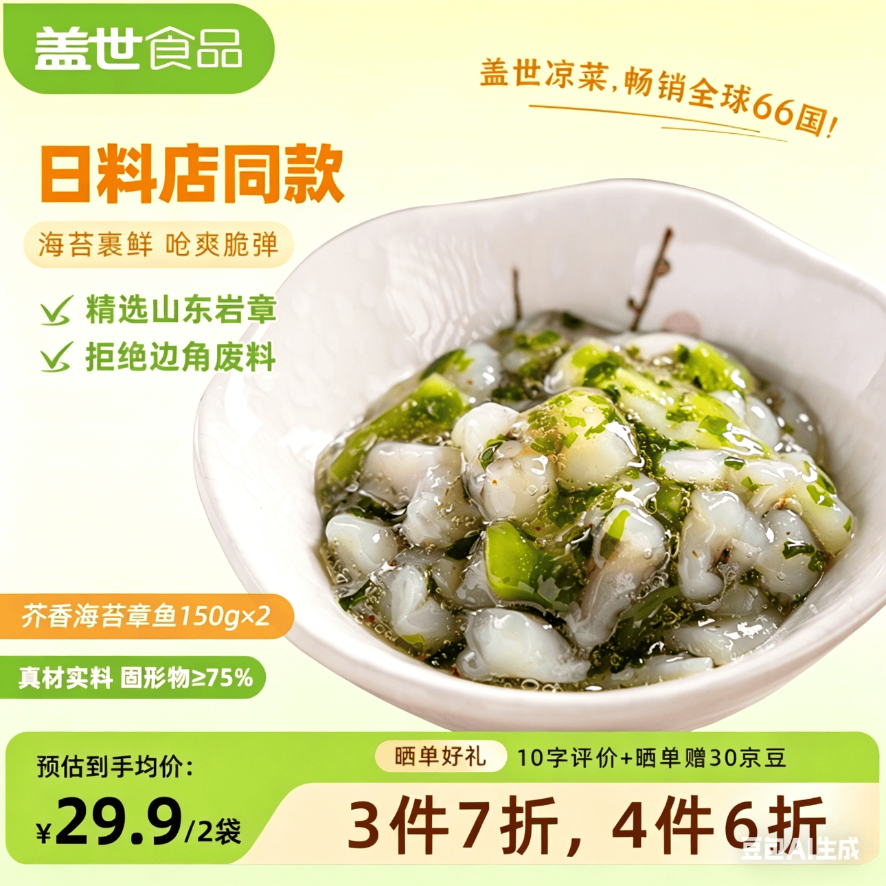 盖世（Gaishi）芥香海苔章鱼150g*2袋 烧烤火锅下酒下饭菜 露营踏青凉菜