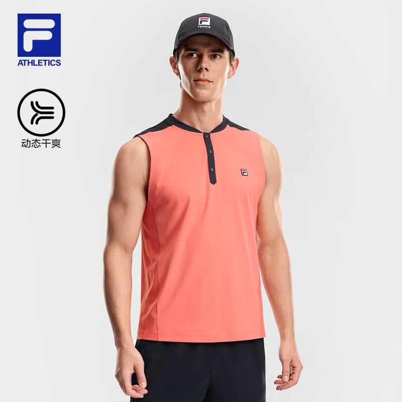 FILA 斐乐官方男子针织背心2026夏新款网球运动基础拼色干爽上衣 砂西红-PK M 170/92A/M