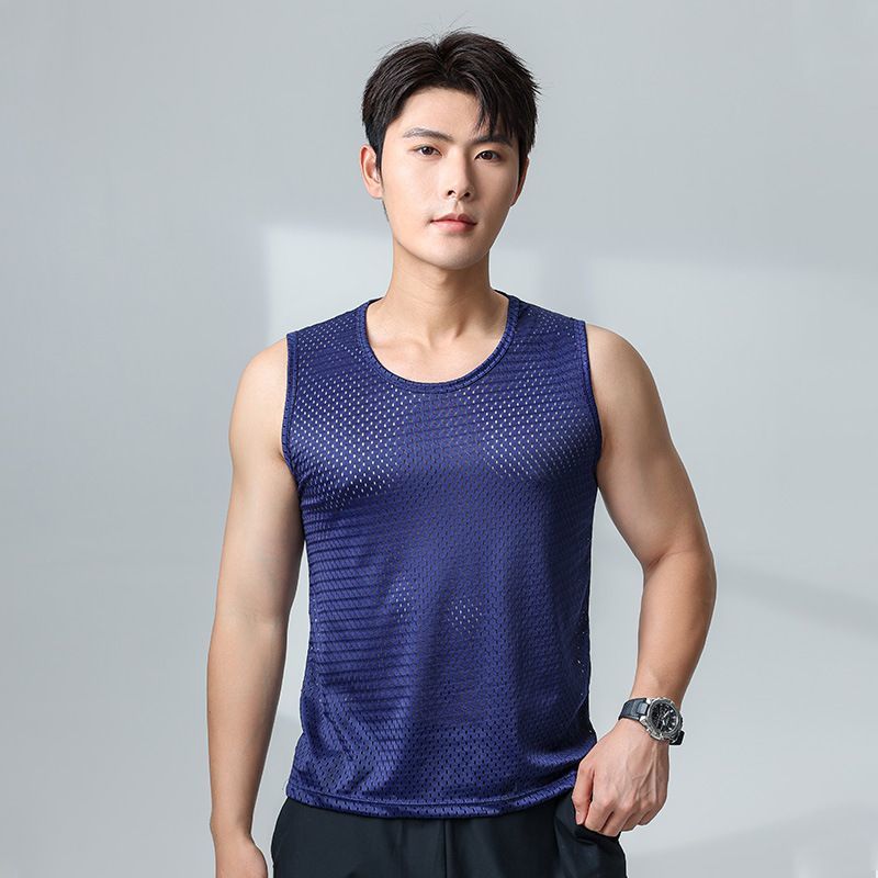 宜而爽冰丝网眼透气男士背心春夏季舒适亲肤薄款柔软吸汗休闲时尚男背心 深蓝 5XL 【180-200斤】