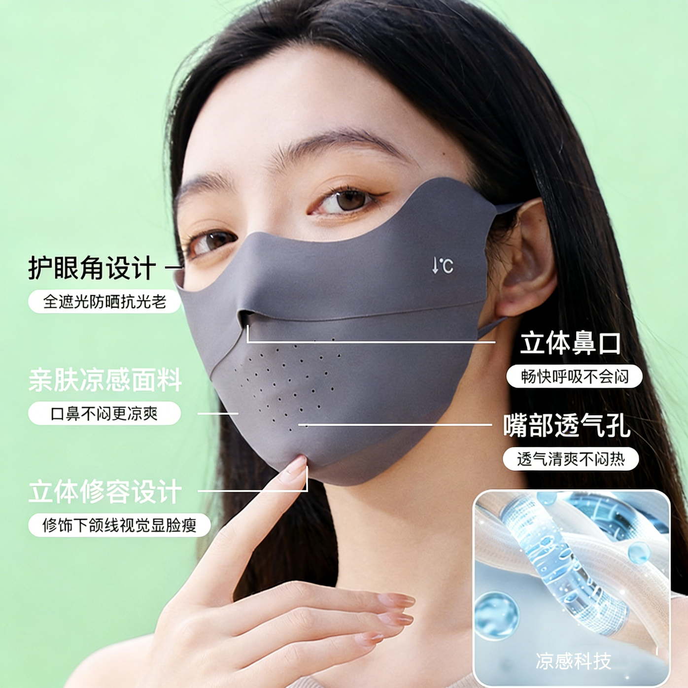 SK无痕小凉皮防晒口罩夏季护眼角防紫外线轻薄透气3d立体不蹭妆女 奶咖