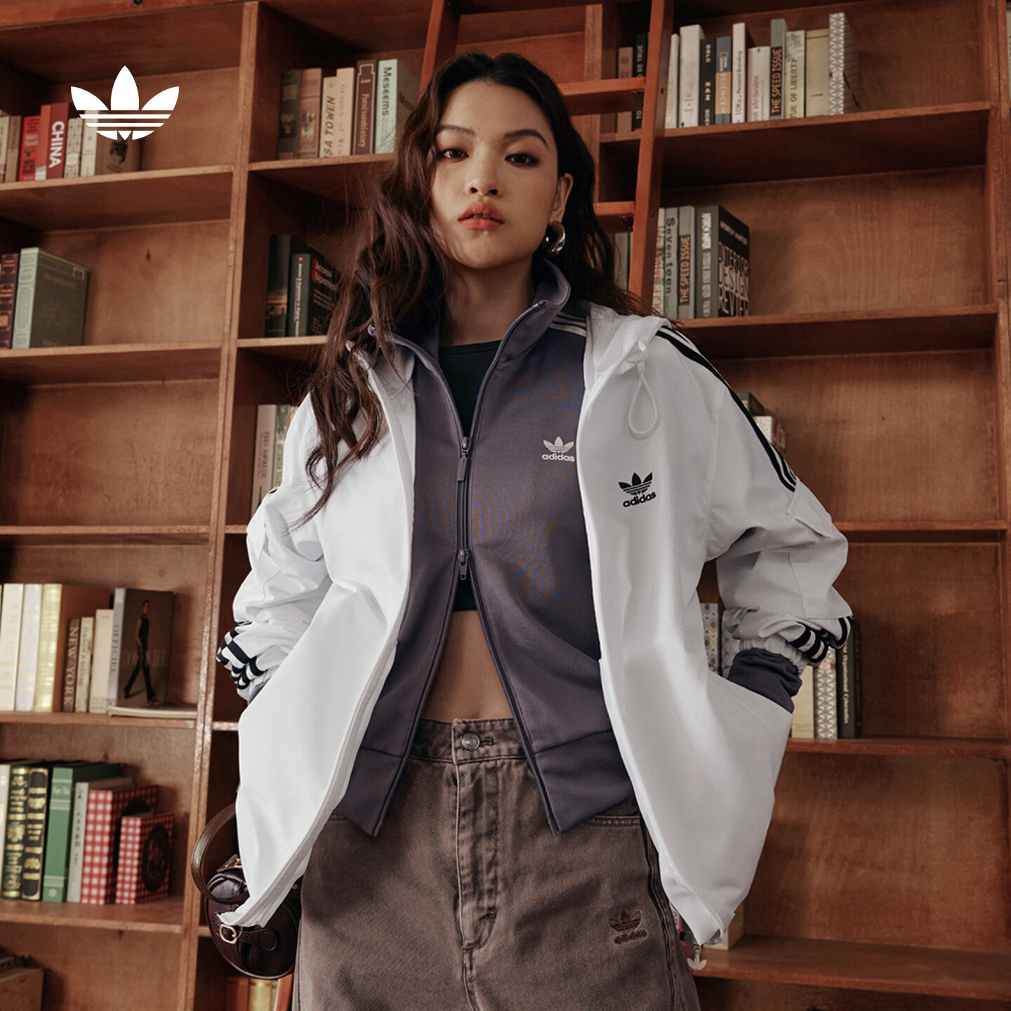adidas经典三条纹运动连帽夹克外套男女春季阿迪达斯三叶草   亮白   M