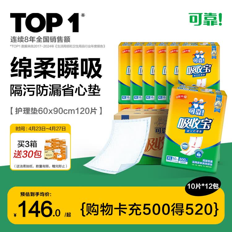 可靠(COCO)吸收宝成人护理垫XL120片(60*90cm)舒适防漏老年人隔尿垫产褥垫