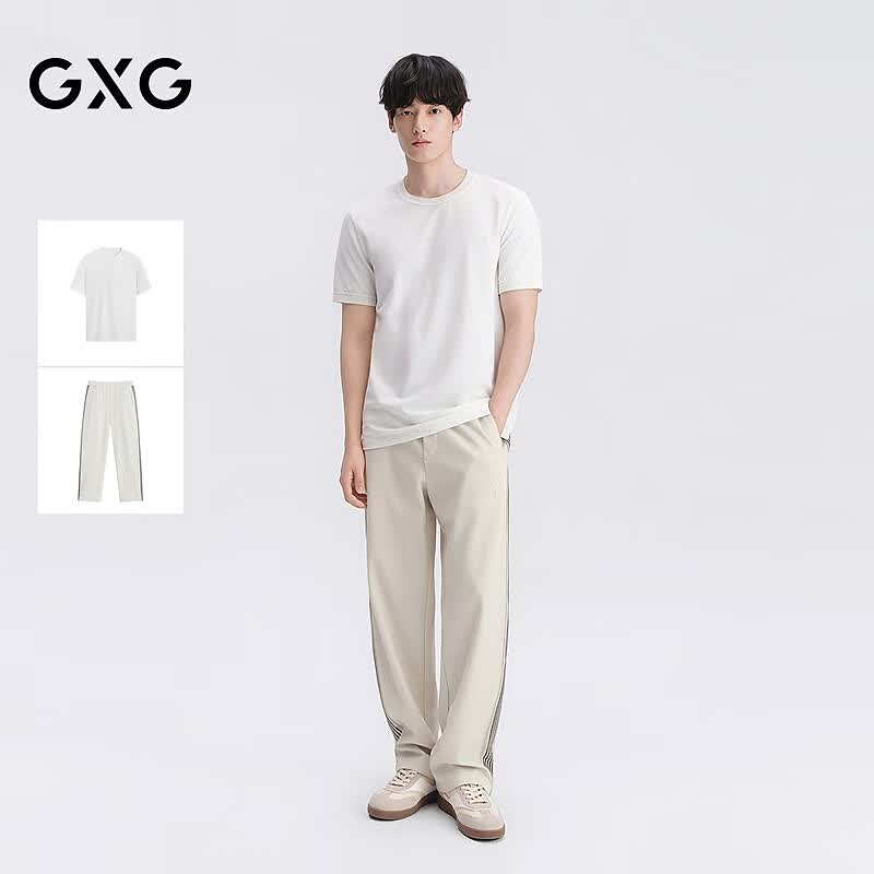 GXG男装 26年夏季短袖T恤凉感多色合体上衣肌理休闲裤通勤套装 单上装白色 L