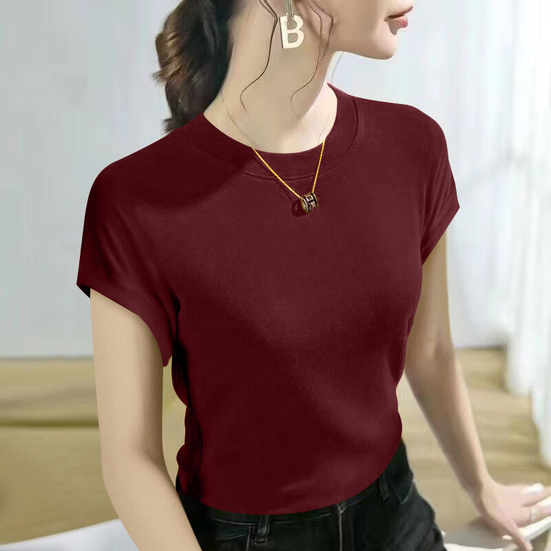 翊尚美短袖女新款夏季修身显瘦休闲薄款T恤速干正肩百搭纯色圆领上衣 黑色 【透气显瘦】 2XL 【推荐140-160斤】