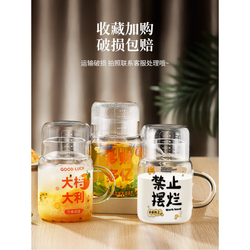 凉水壶耐高温冷水壶杯夏大容量高硼硅家用防爆玻璃水壶泡茶壶套装 【1壶1杯】透明无印1000ml+光面盖