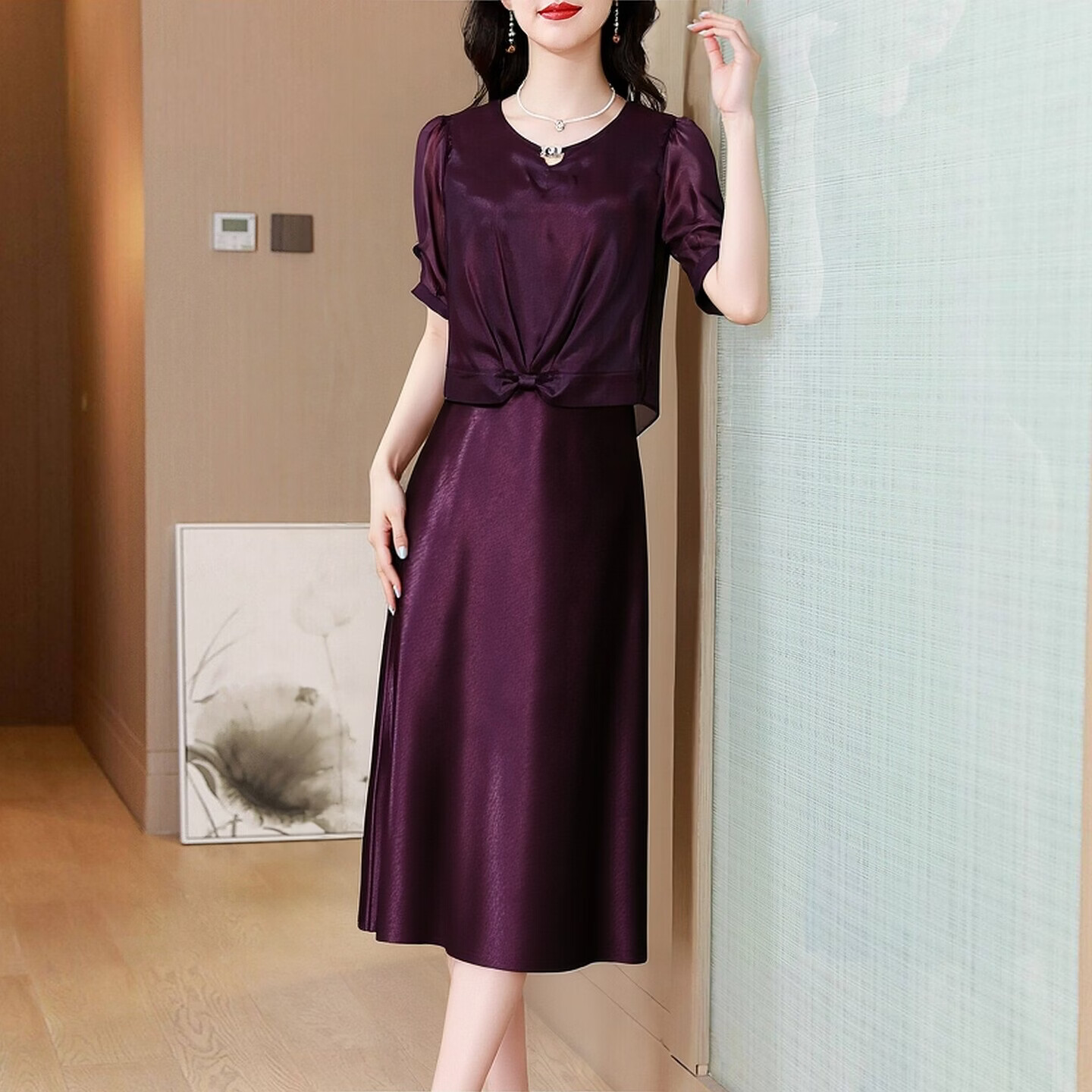 香影芬十三行连衣裙两件套装女夏2026新款喜妈妈婚宴紫色礼服轻奢高级感 图片色 4XL (建议135-145斤)