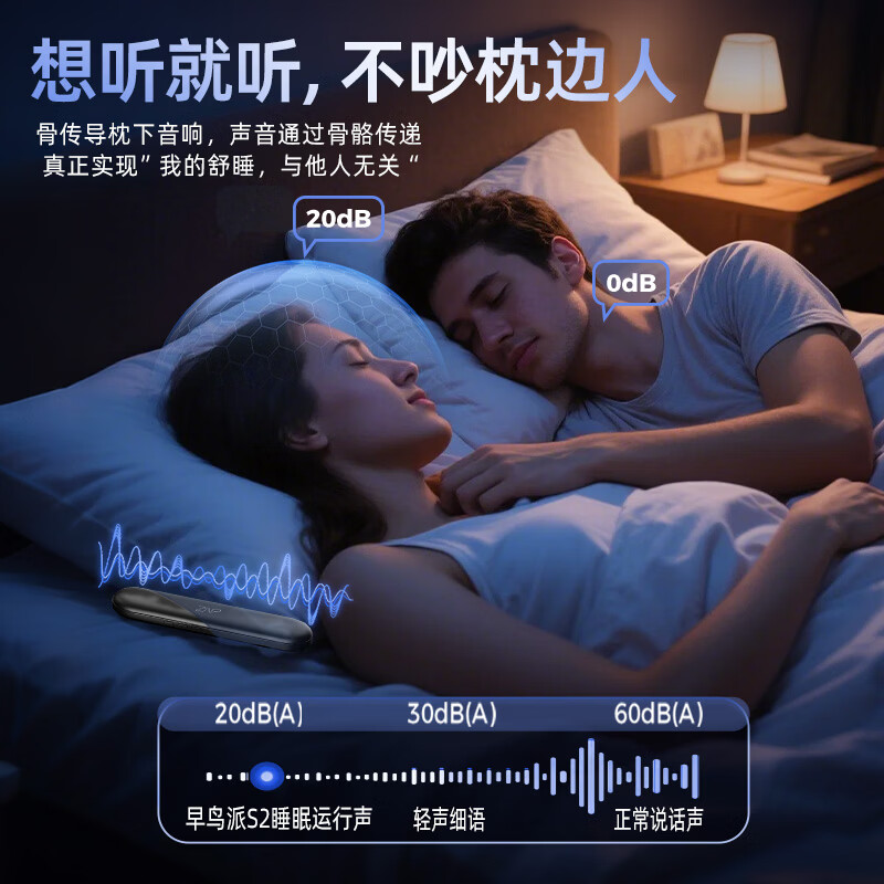 铃铃柒早鸟派枕下音响骨传导音响高音质睡眠音响枕上音碟枕下蓝牙音箱 【S2】枕下音响-黑色