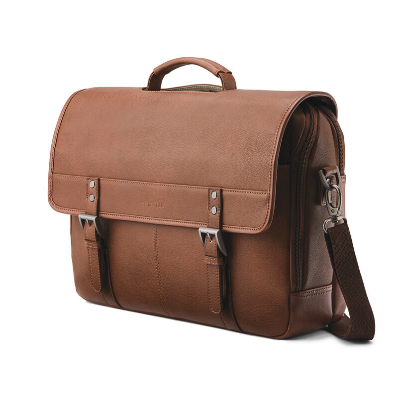 新秀丽samsonite 男包 26年热销款经典皮革翻盖包 商务休闲大容量公文包 棕色 高 16.3 英寸 x 长 12.5 英寸 x 宽 4.3 英寸