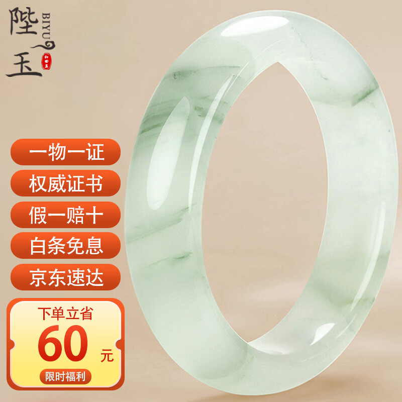 陛玉【母亲节礼物】玉手镯天山翠飘绿玉镯子附鉴定证书 54-55圈口