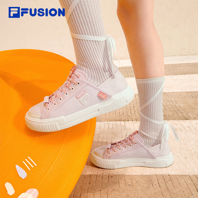 FILA FUSION斐乐潮牌一脚蹬帆布鞋2026夏季新款半拖鞋女鞋休闲鞋 黎明粉/雪白-MA 37.5