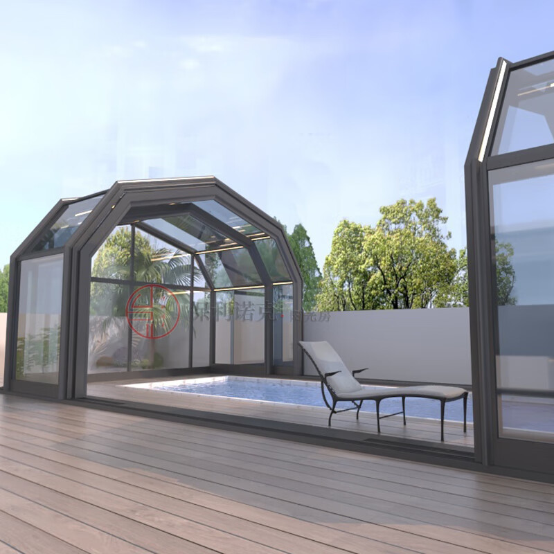 保利诺克欧式电动可伸缩移动阳光房露台断桥铝门窗封别墅铝合金钢化