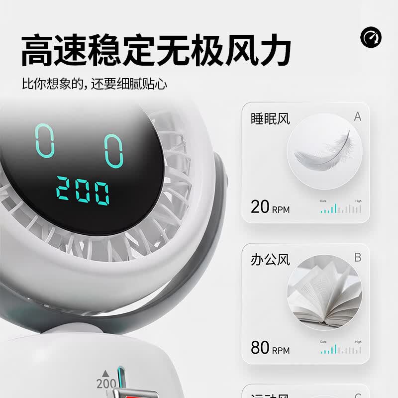OTN桌面风扇 智能小风扇AI巡航追踪自动摇头多档调节循环降温小风扇学生宿舍办公降温神器节日好礼物 【正品保障+安全认证+专利认证】 【智能追踪摇头+200档无极风+RGB炫彩灯】