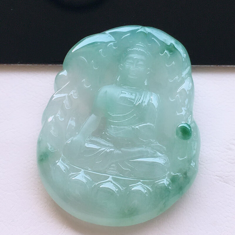 心偶玉 翡翠冰种飘花大日如来吊坠 缅甸a货翡翠送礼男款尺寸45/33/5.