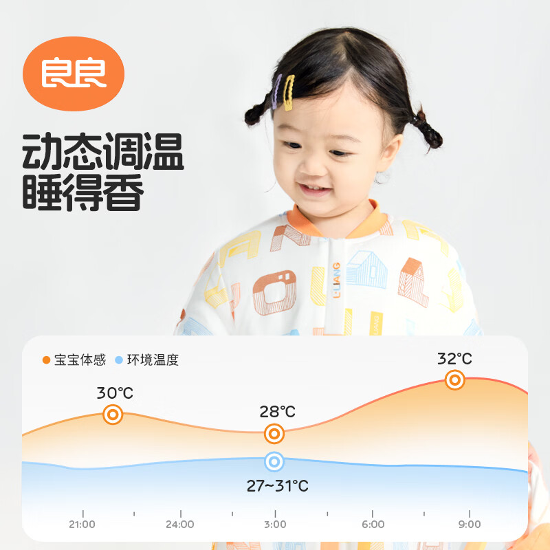 良良婴儿睡袋恒温睡袋儿童春季分腿睡袋宝宝棉厚防踢被子可拆袖 稻香彩-40G薄夹棉【室温20-25℃】 2XL码(建议身高100-115cm)