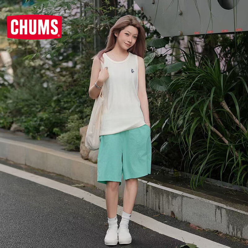 CHUMS洽洽鸟休闲短裤轻量弹力户外通勤快干五分裤男女款短裤CH03-1445 CH03-1445-M055(绿色) L (175)