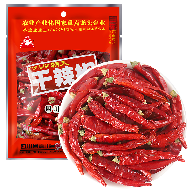 川珍干辣椒100g袋装 香辣朝天红辣椒干货 四川火锅调料干锅底料香辛料