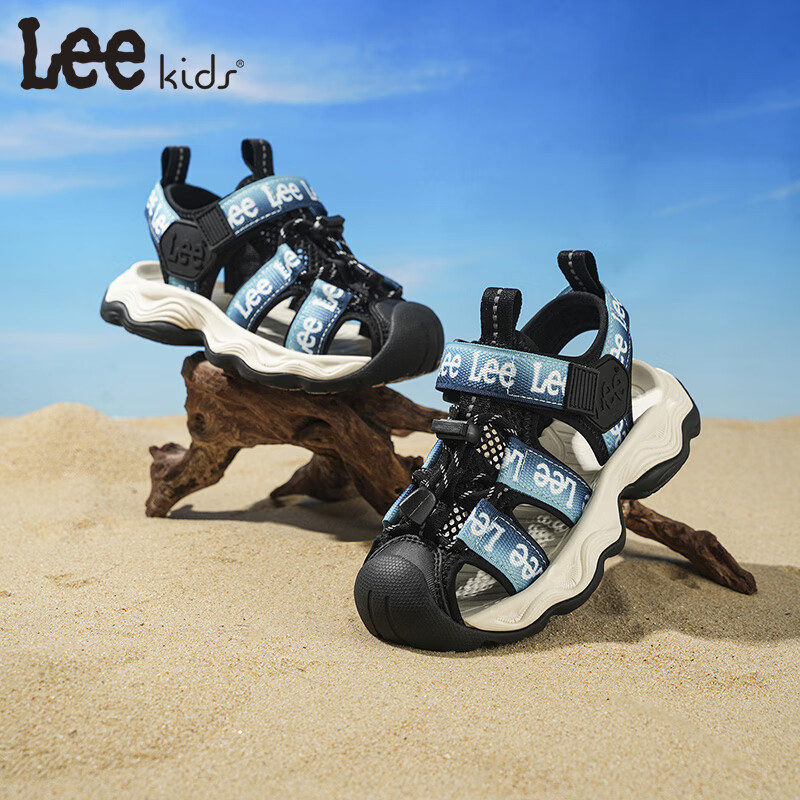 Lee童鞋夏季新款儿童包头涉水凉鞋女童百搭防滑沙滩鞋男大童 黑蓝 36 【建议脚长225mm】