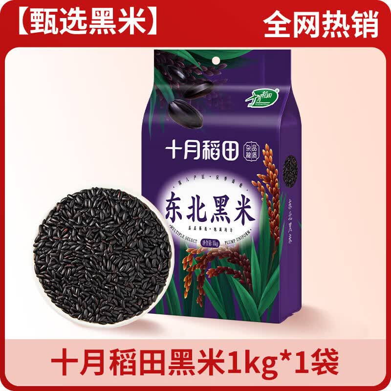 东北黑米1kg饱满真空一年一季五谷杂粮粗粮熬粥煮饭2斤 尝鲜十月稻田甄选黑米1kg*1