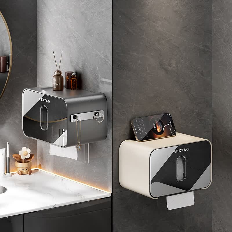 艾仕可（ASCOR）卫生间纸巾盒壁挂式免打孔厕纸盒抽纸卷纸挂架厕所洗手间纸巾架子 星遂灰-1个装【卷抽两用 三倍省心】