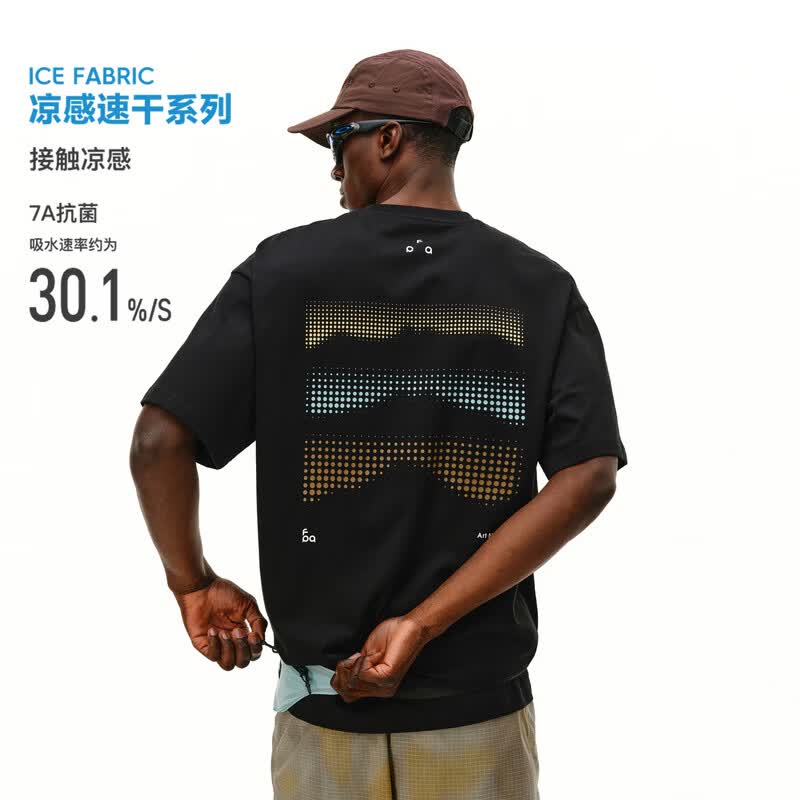 FPA凉感速干7A抗菌运动短袖夏季男士圆领波点印花健身户外高端t恤 黑色 M