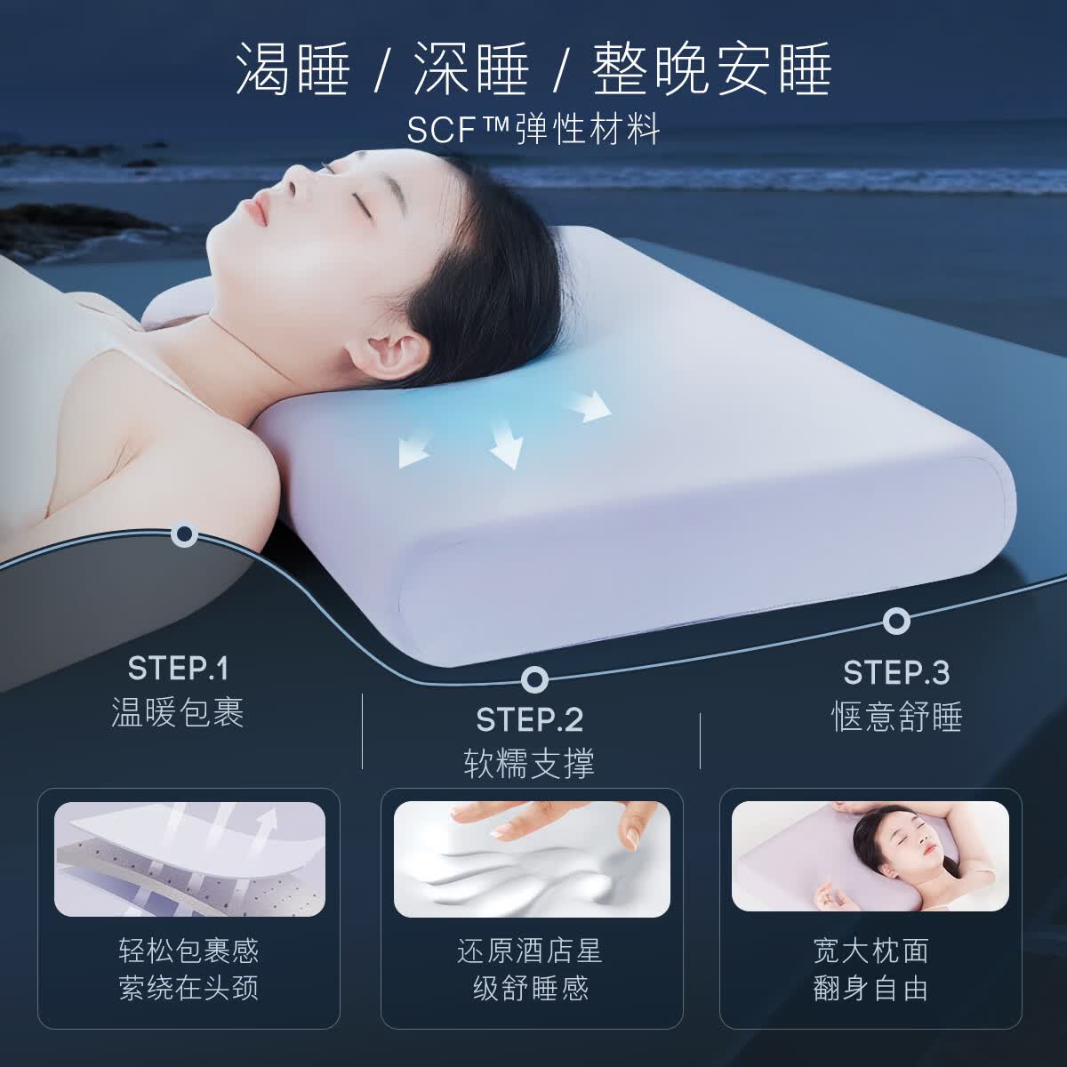 SINOMAX梦舒宁云朵五星适睡枕记忆枕头高端酒店午休枕记忆棉趴睡枕深睡枕 单只 中枕 8cm 60*42*8cm