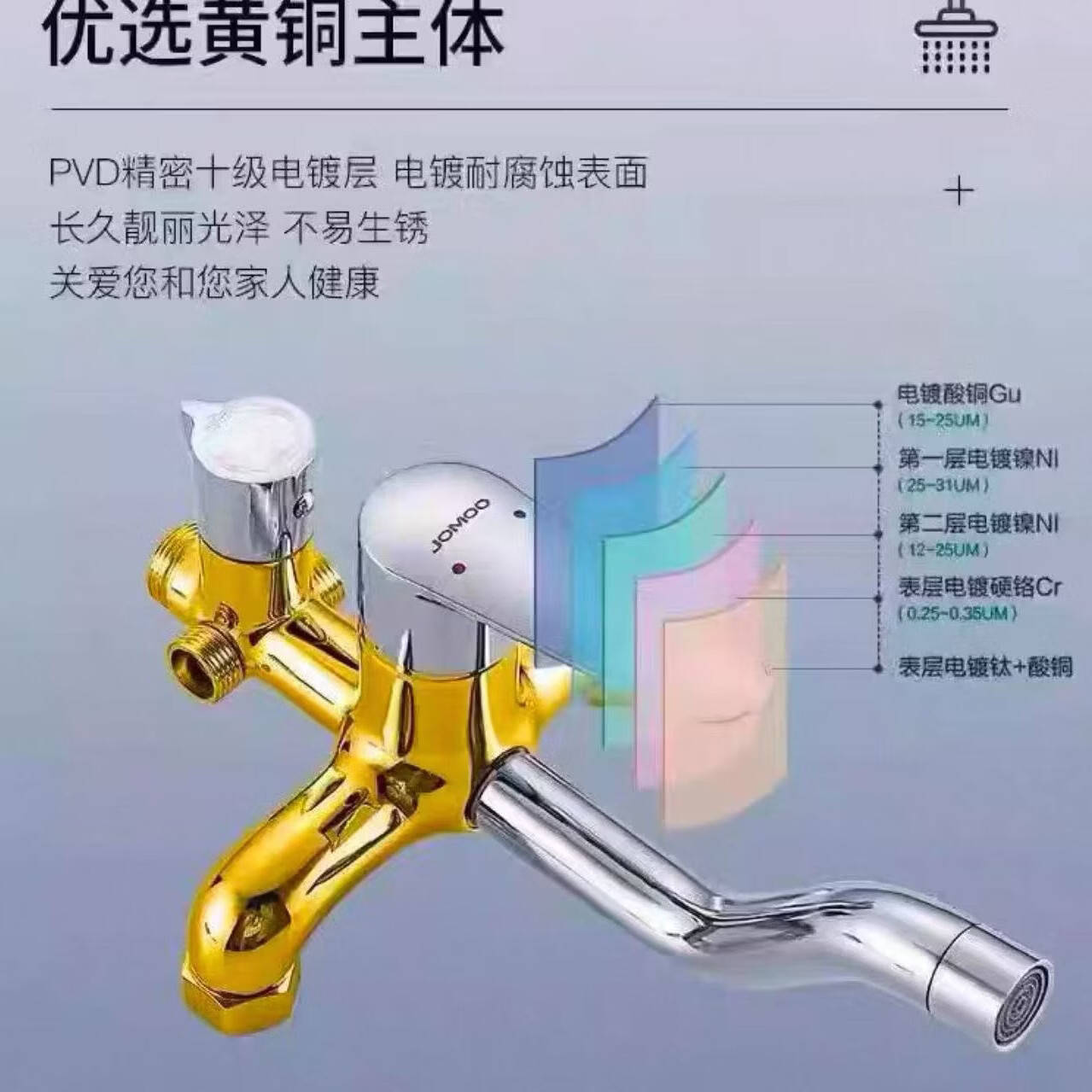 九牧(JOMOO)淋浴花洒套装电镀家用全铜增压浴室冷热洗澡卫生间沐浴器喷头 电镀经典三档冷热款-免费安装