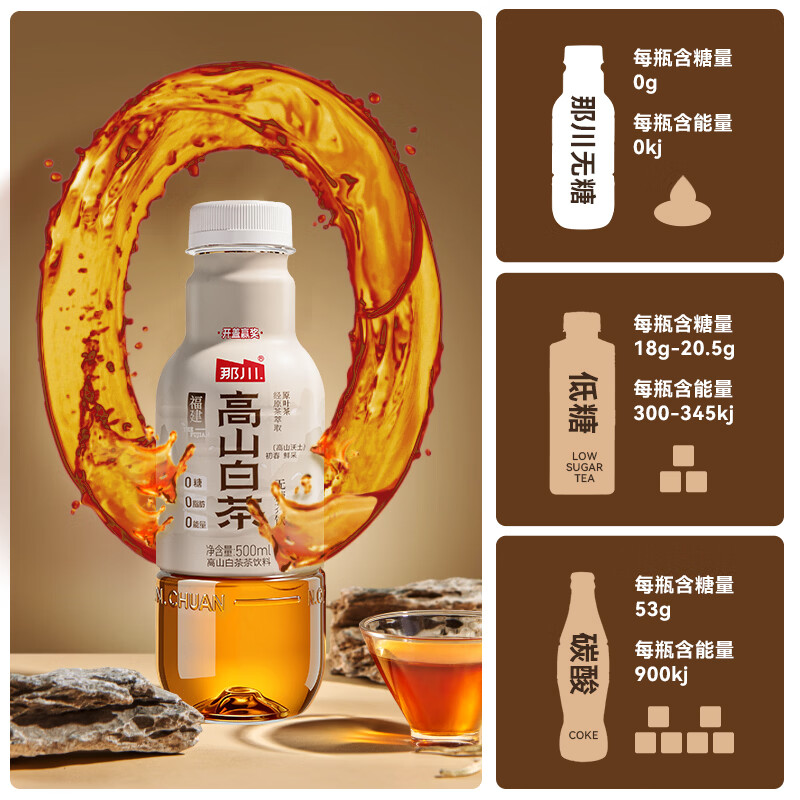 那川高山白茶茉莉金桂玫瑰无糖纯茶饮料 500ml*4瓶解腻解渴0糖0卡0脂 高山白茶500ml*4瓶