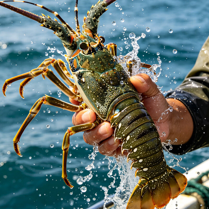 海万鲜鲜活冷冻青龙虾 海捕小青龙活冻大花龙海鲜家庭聚餐宴请食材 特大号2只装（净重800-900g）