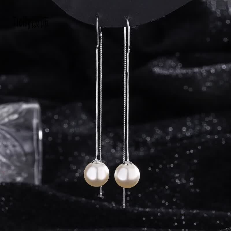 ticifyS925纯银施华洛珍珠耳线女韩版轻奢高级感气质流苏长款耳环耳饰女 899EX-白金色-S925 925银