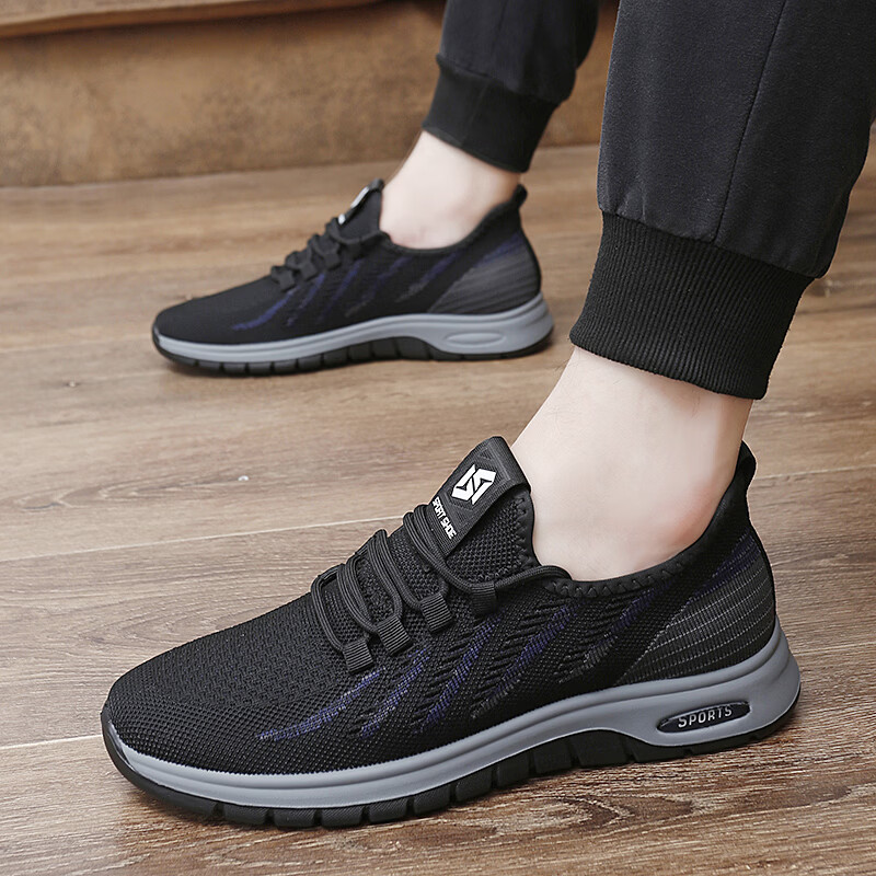 【专柜】男士春夏季透气轻便防滑网面休闲运动鞋男鞋舒适网鞋ZL 黑色 41