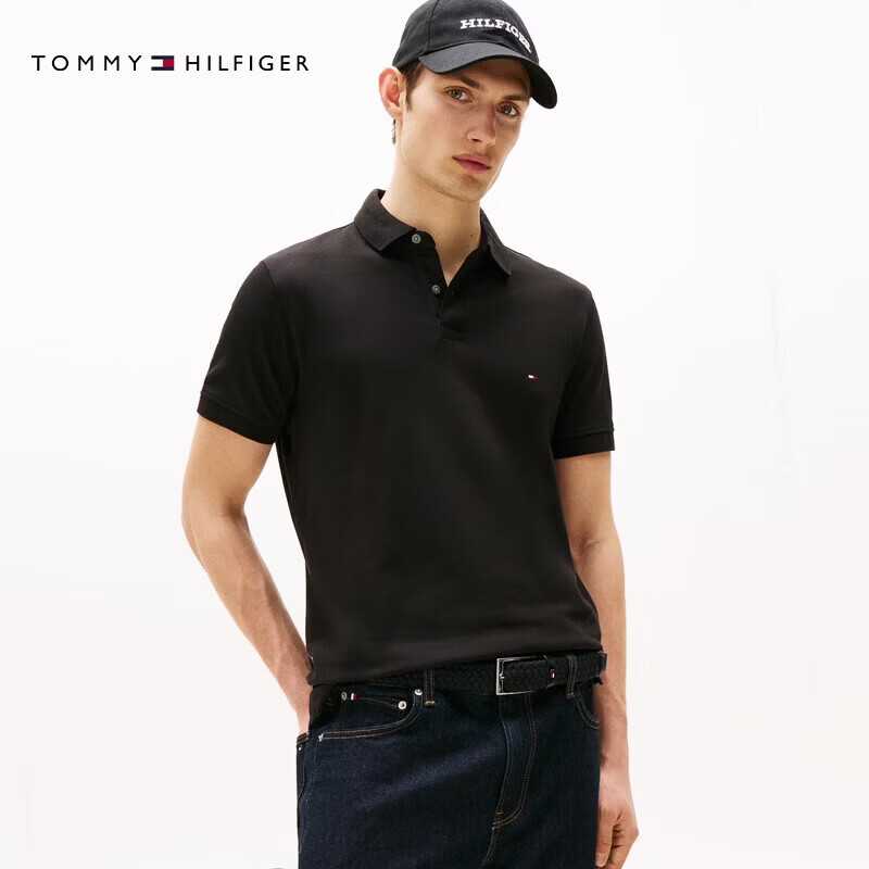 Tommy Hilfiger【球星同款】春夏男装珠地棉商务休闲纯色短袖T恤POLO父亲节礼物