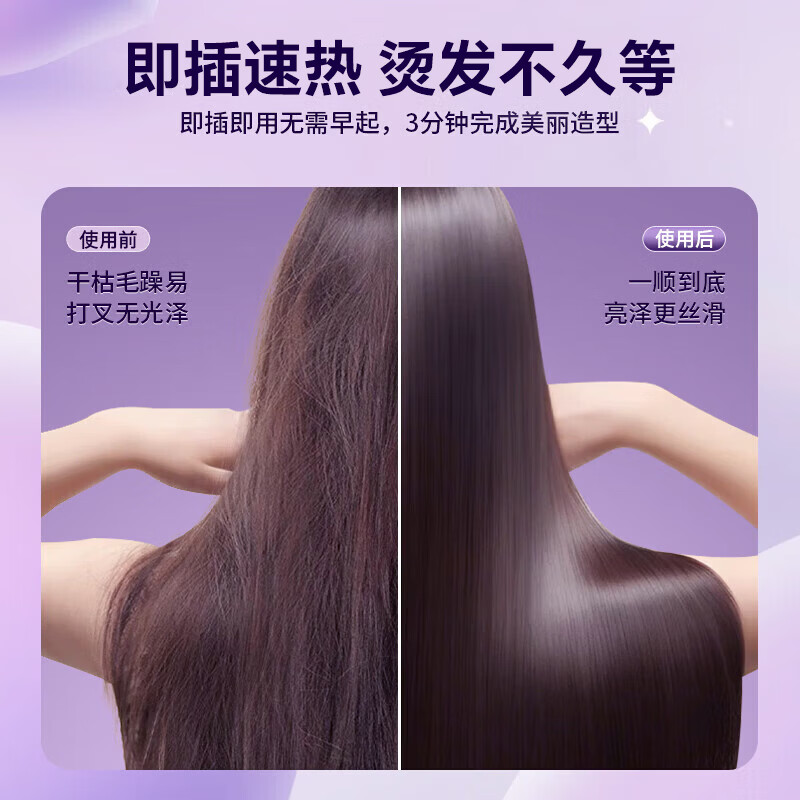 MUBE直发梳负离子梳子便携蓬松神器拉直头发夹板女士防烫短发内扣家用生日礼物送姐妹闺蜜女朋友老婆 香芋紫【告别毛躁/一梳即顺】 40mm